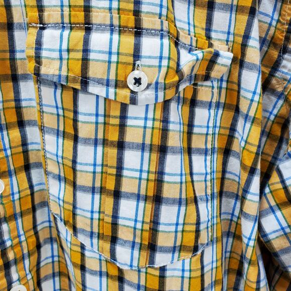 Old Navy Shirt Mens XXL Slim Fit Button Down Collar Poppy Roll Yellow Plaid Top - Picture 8 of 14